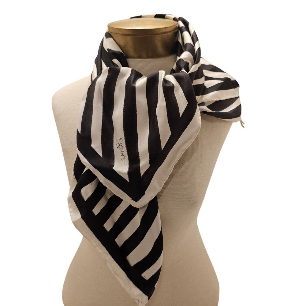 Loewe s.Lewitt Vintage Silk Scarf Black White Striped Geometric Square 34in